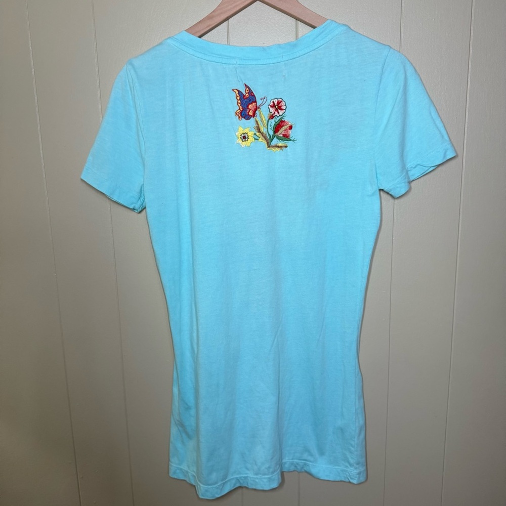 JWLA Johnny Was Embroidered Floral V Neck Slim Fit Top Tee M Medium - Picture 6 of 8